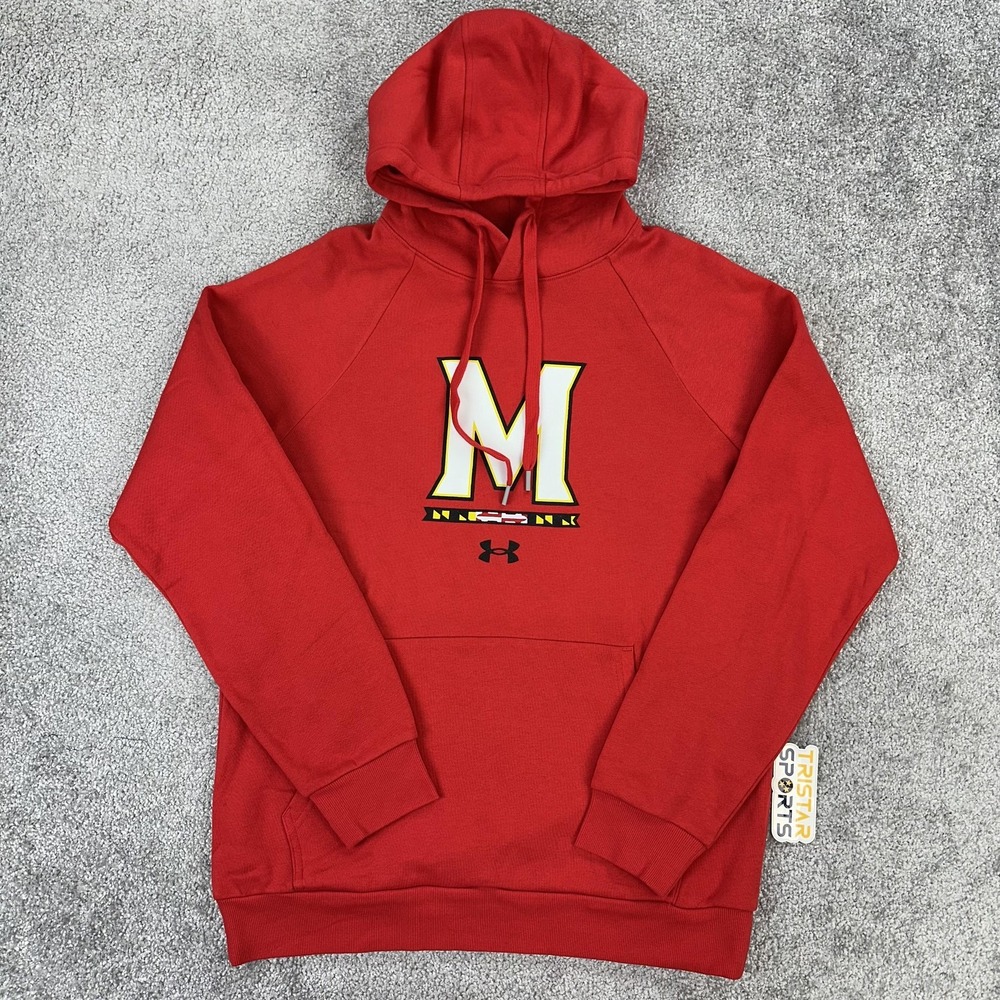 Maryland Terrapins Hoodie Mens Small Red NCAA Basketball Under Armour Sweatshirt